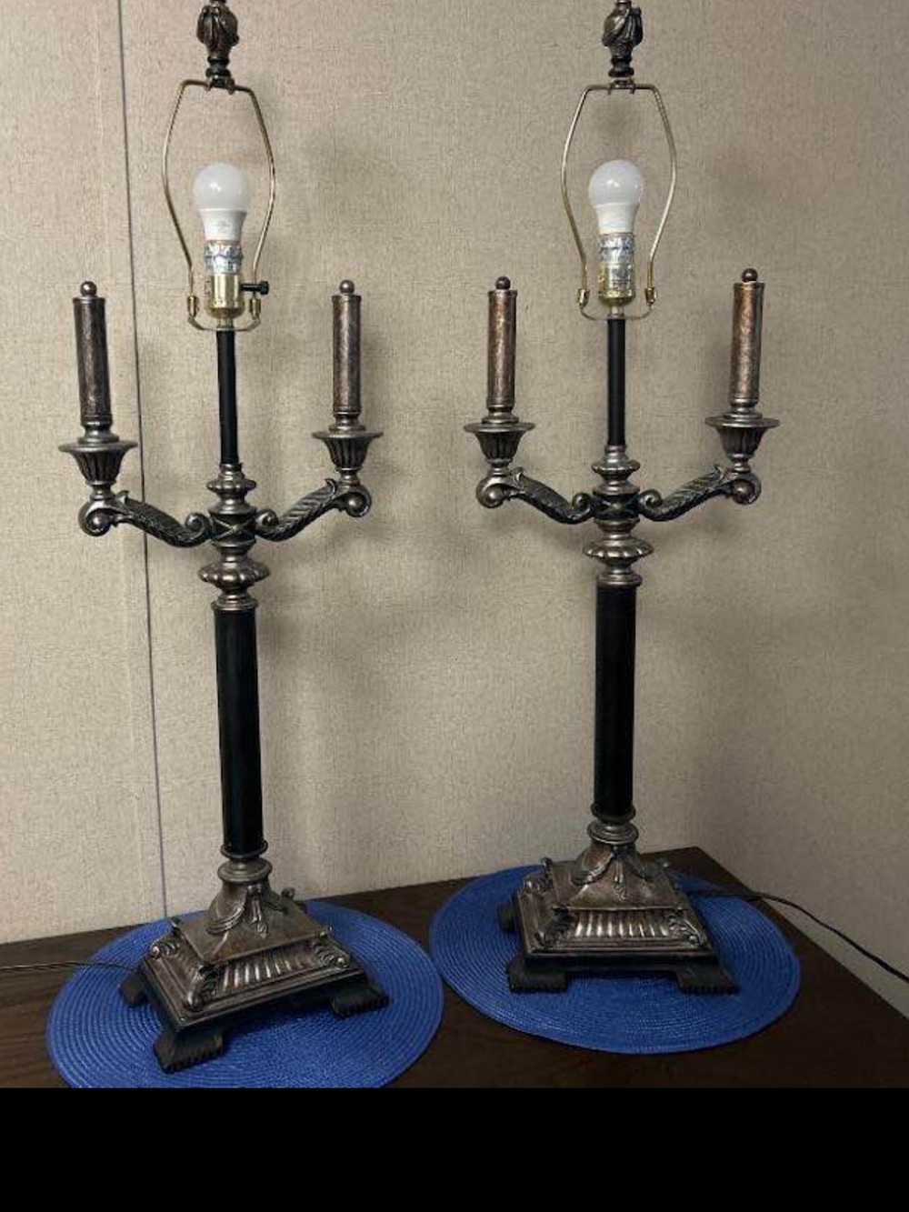 Antique-Style Black and Bronze Candelabra Table Lamps - Unbranded